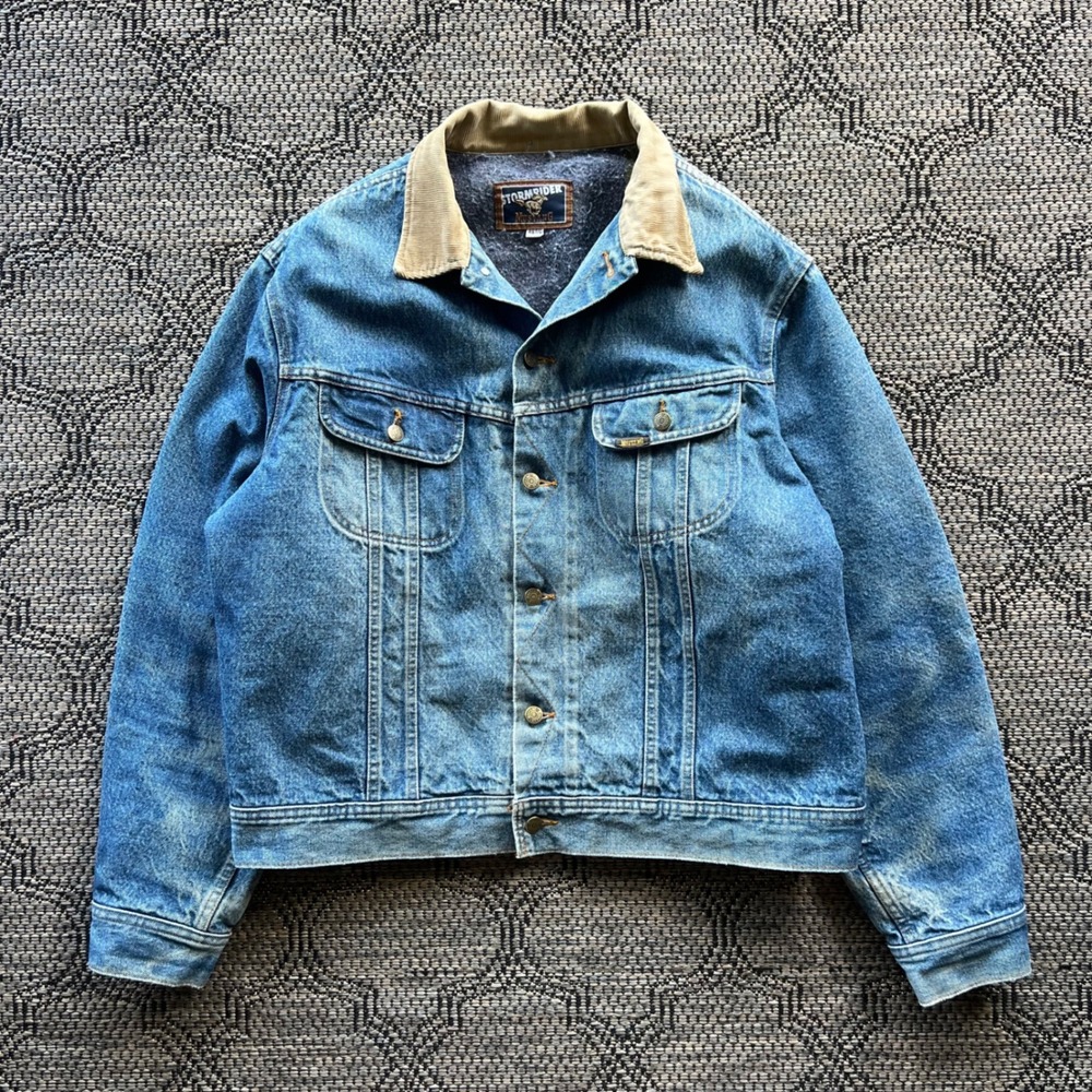 Vintage Mustang Stormrider Jacket Mens XL Blue Blanket Lined Corduroy Trucker